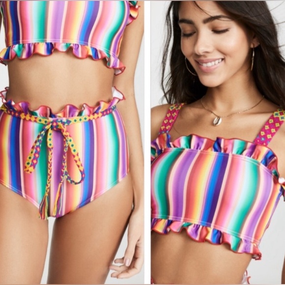 All Things Mochi Louise Rainbow Stripe Ruffled Bikini Size XS - Picture 2 of 8